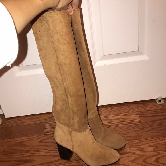 camel suede over the knee boots